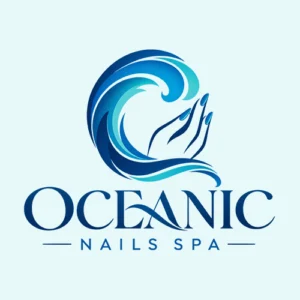 Oceanic Nails Spa logo with blue wave, hand, and text.