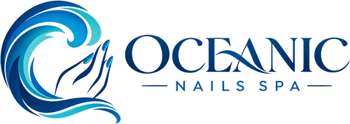 Oceanic Nails Spa logo with blue wave and nail imagery.