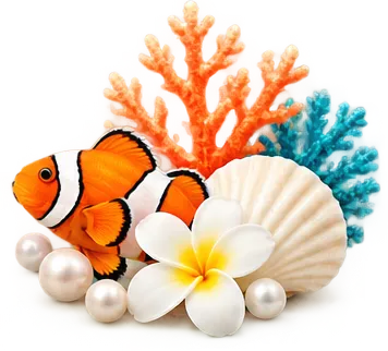 Orange-and-white clownfish beside a large seashell.